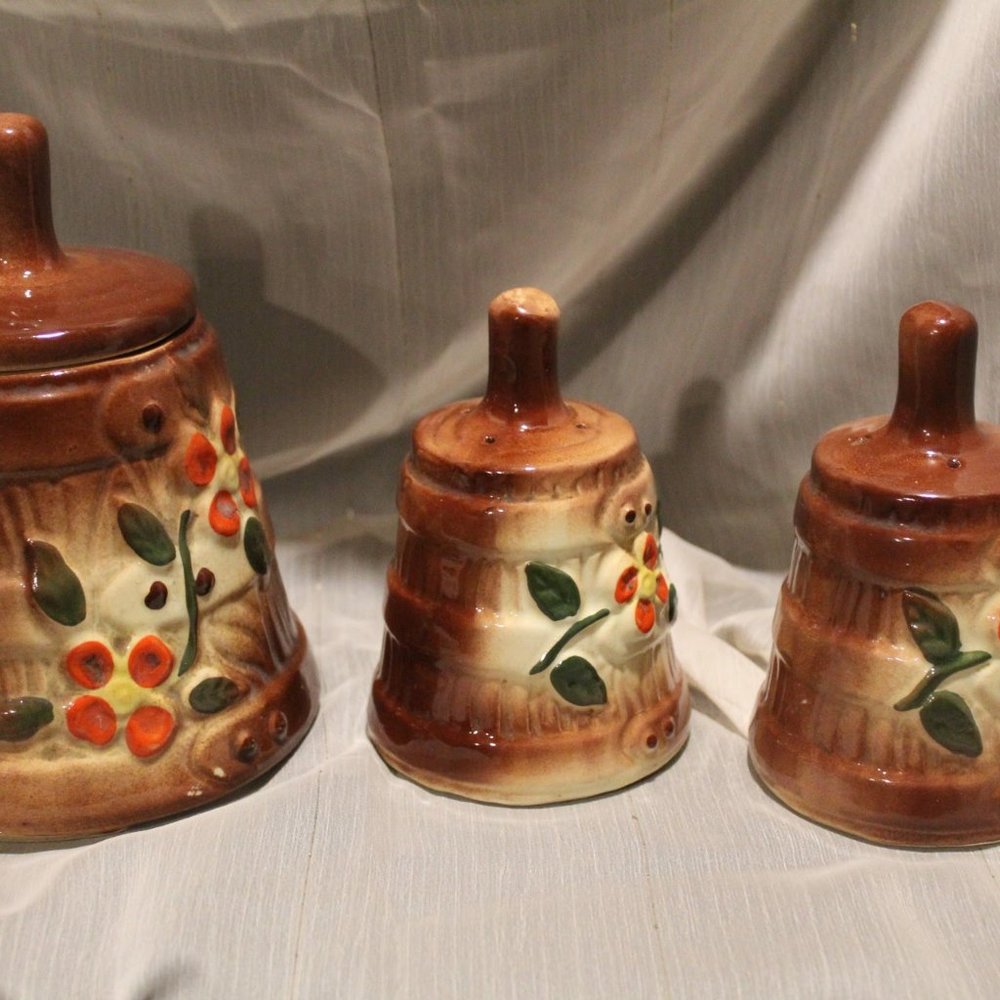 Vintage American Bisque shakers and jar